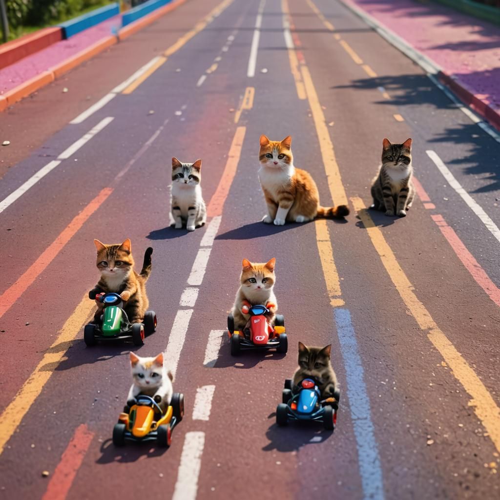 Cats Play Mario Kart: Whimsical Photography