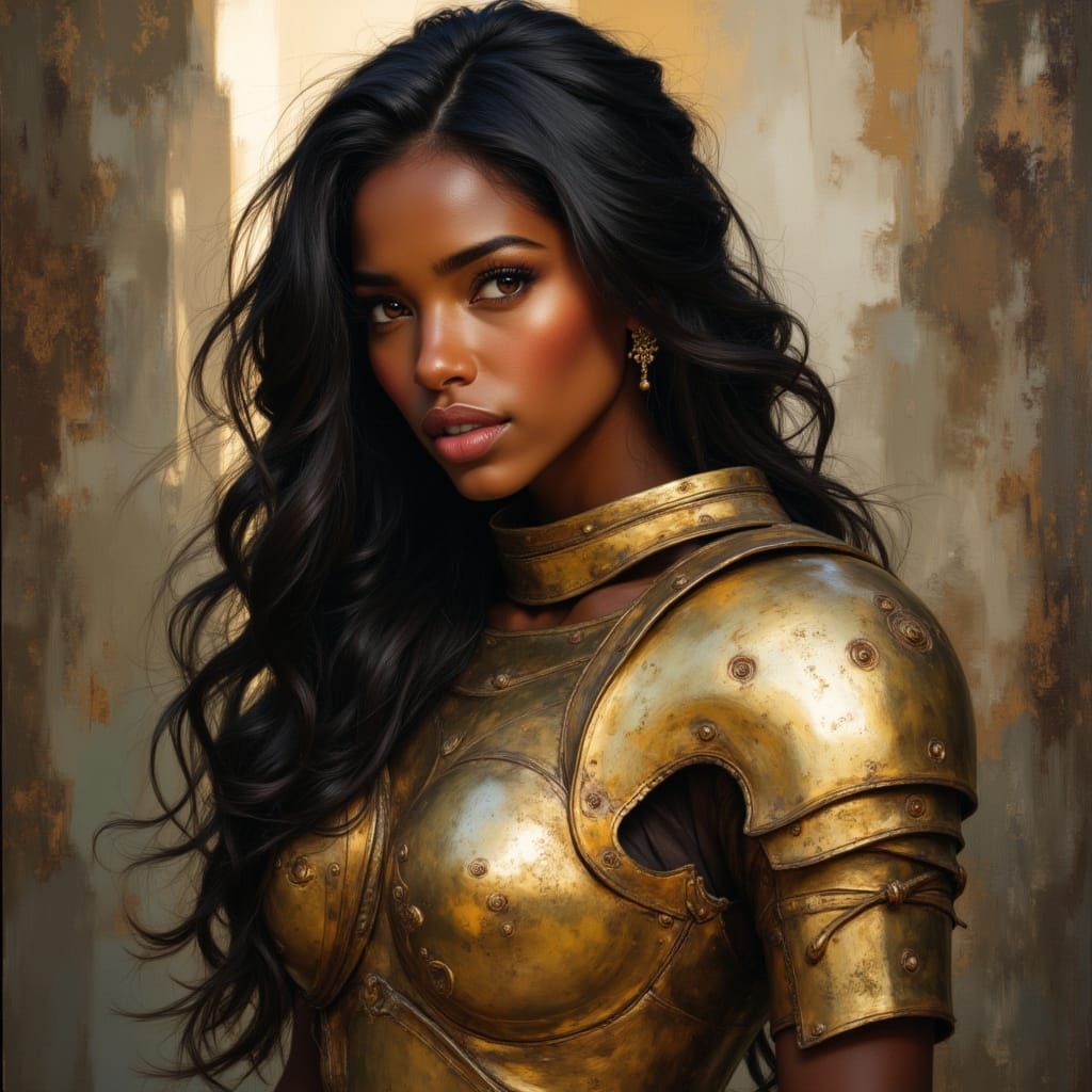 Kelly Rowland as a Warrior Angel in Gold Armor