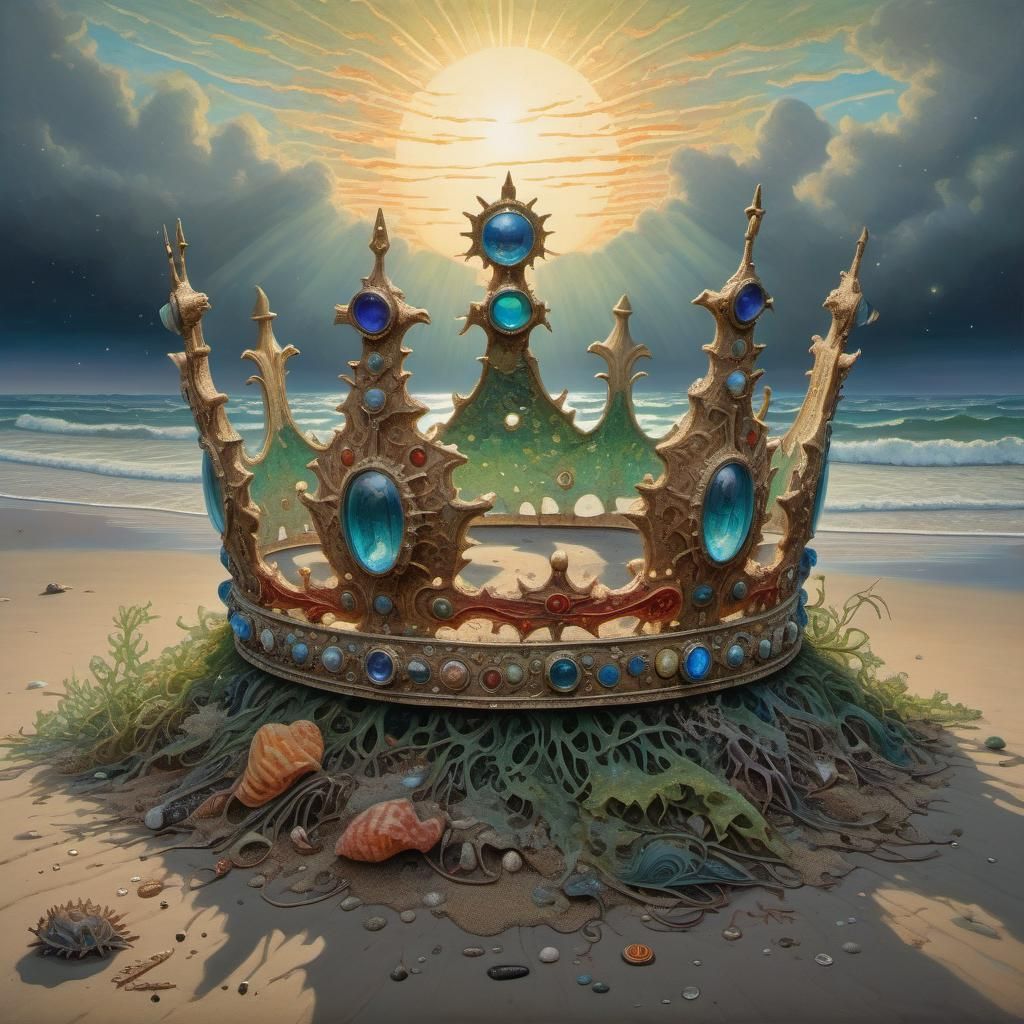 Ancient Crown Washed Ashore: An Oil Painting
