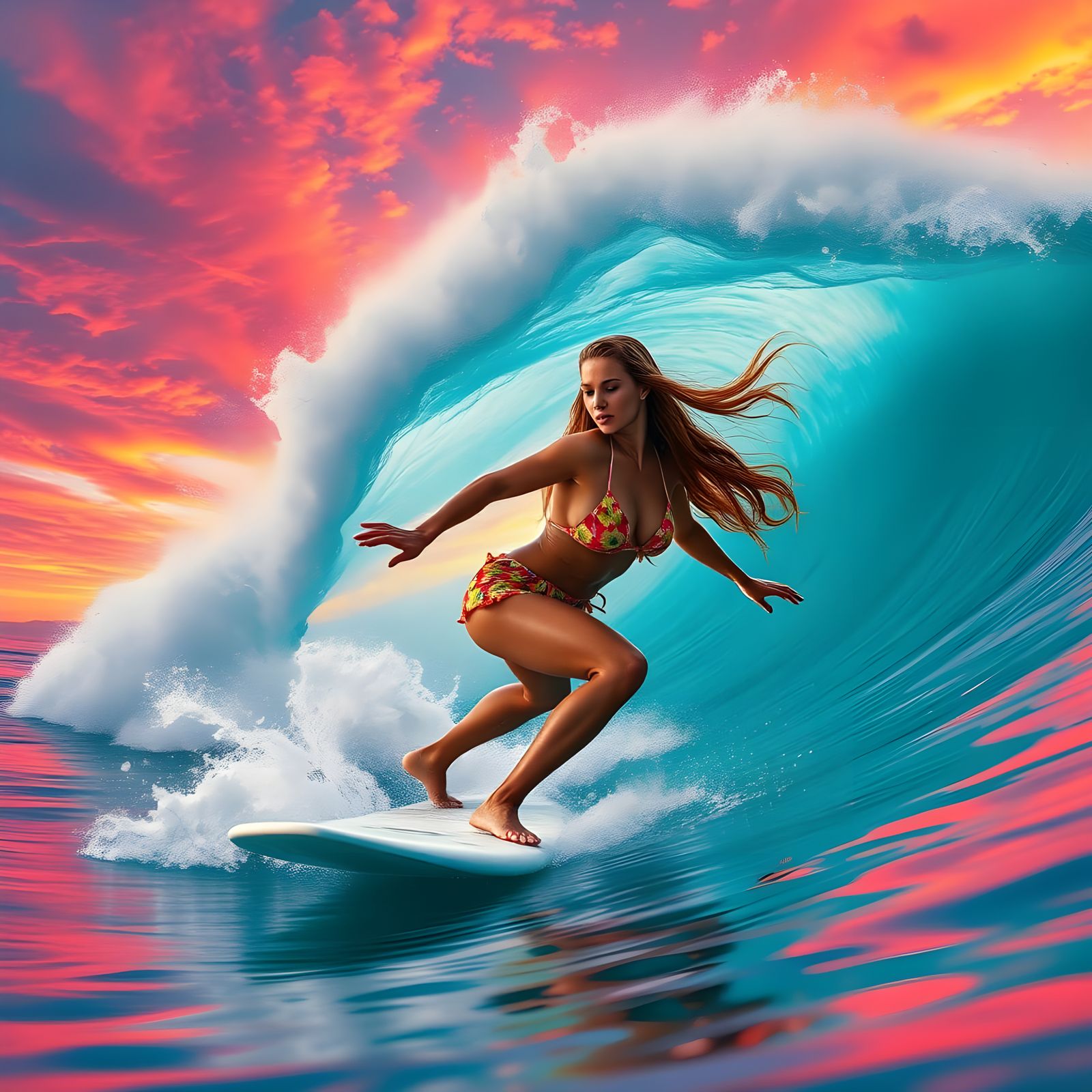 Sultry Surfer in Vibrant Sunset