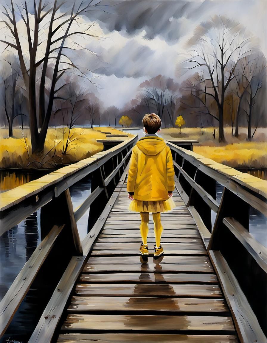 Boy in Yellow Tulle Skirt: Oil Painting