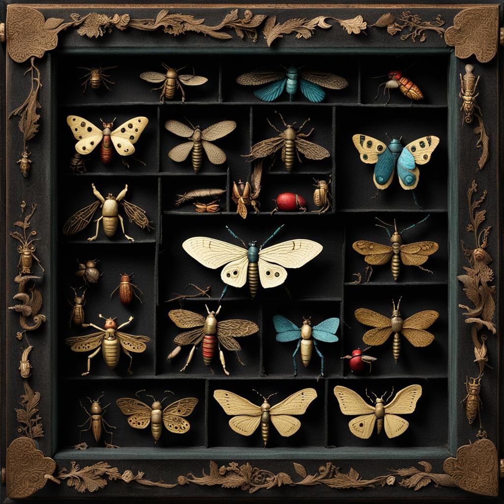 Surreal Trinkets in Ornate Box, Shadowbox Style