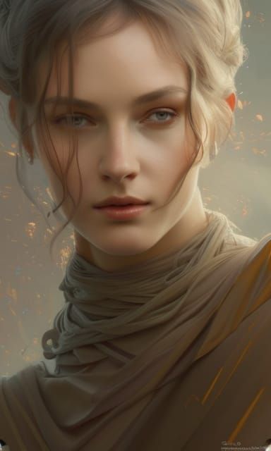 Radiant Woman Praying in Cathedral, Art Nouveau Style