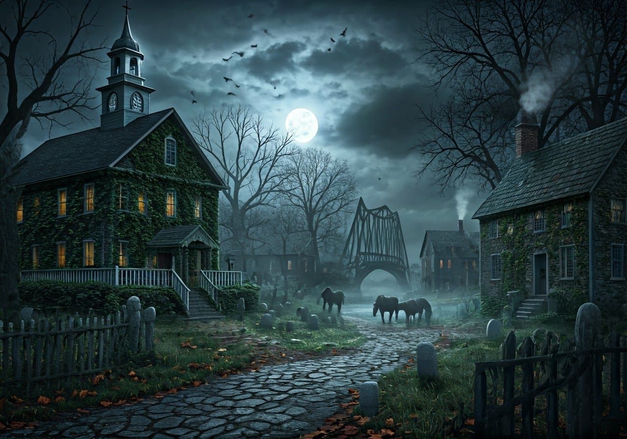 Eerie 19th Century New England Town in Hyperrealism