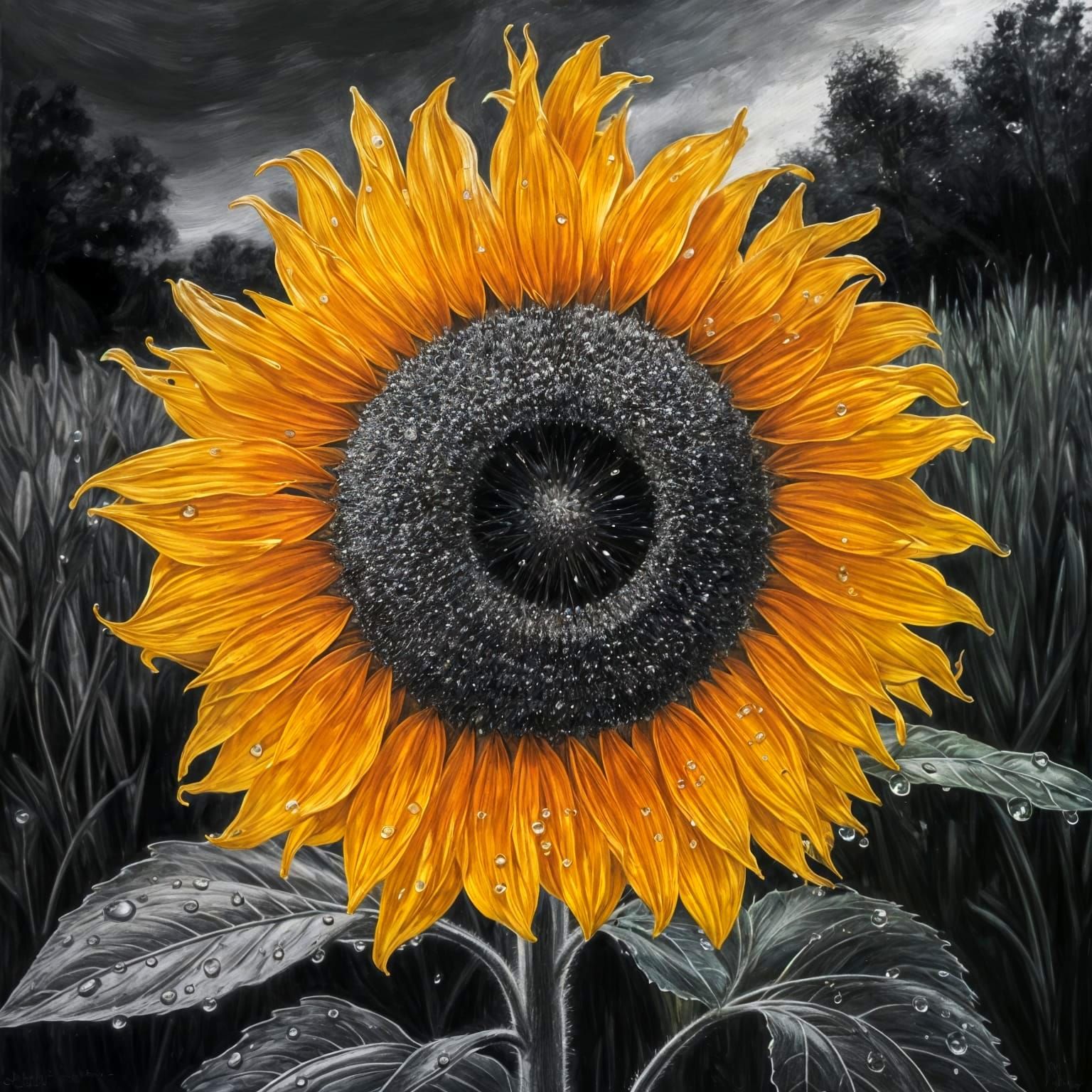 Sunflower in Chiaroscuro Oil Painting