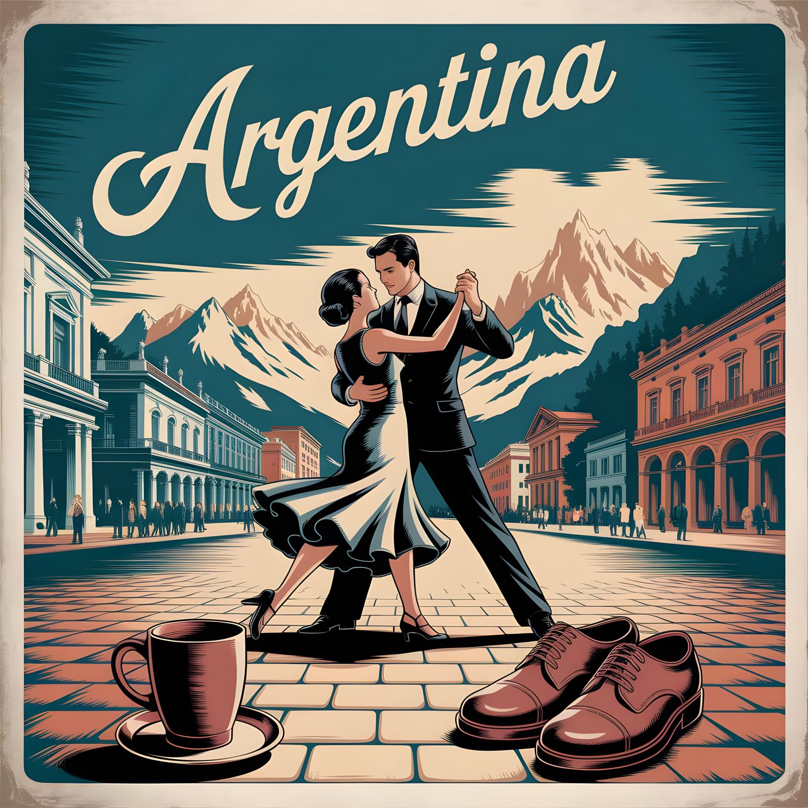 Argentina Vintage Travel Poster with Tango Scene
