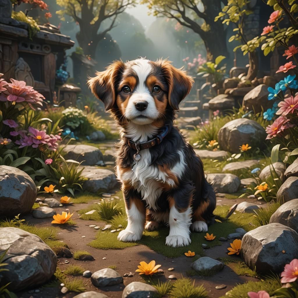 Cute Baby Dog in Detailed Matte Painting