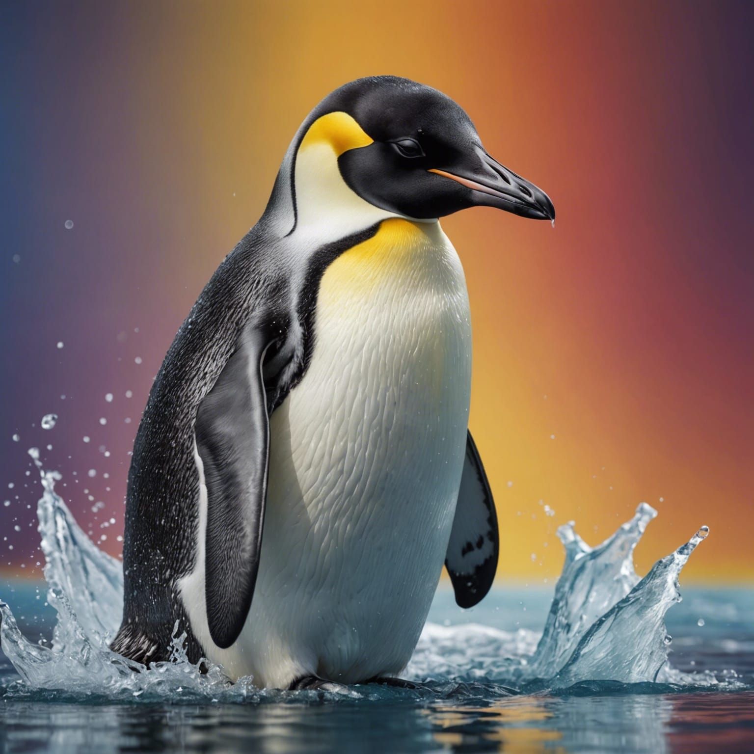 Majestic Emperor Penguin in Hyperrealistic Style