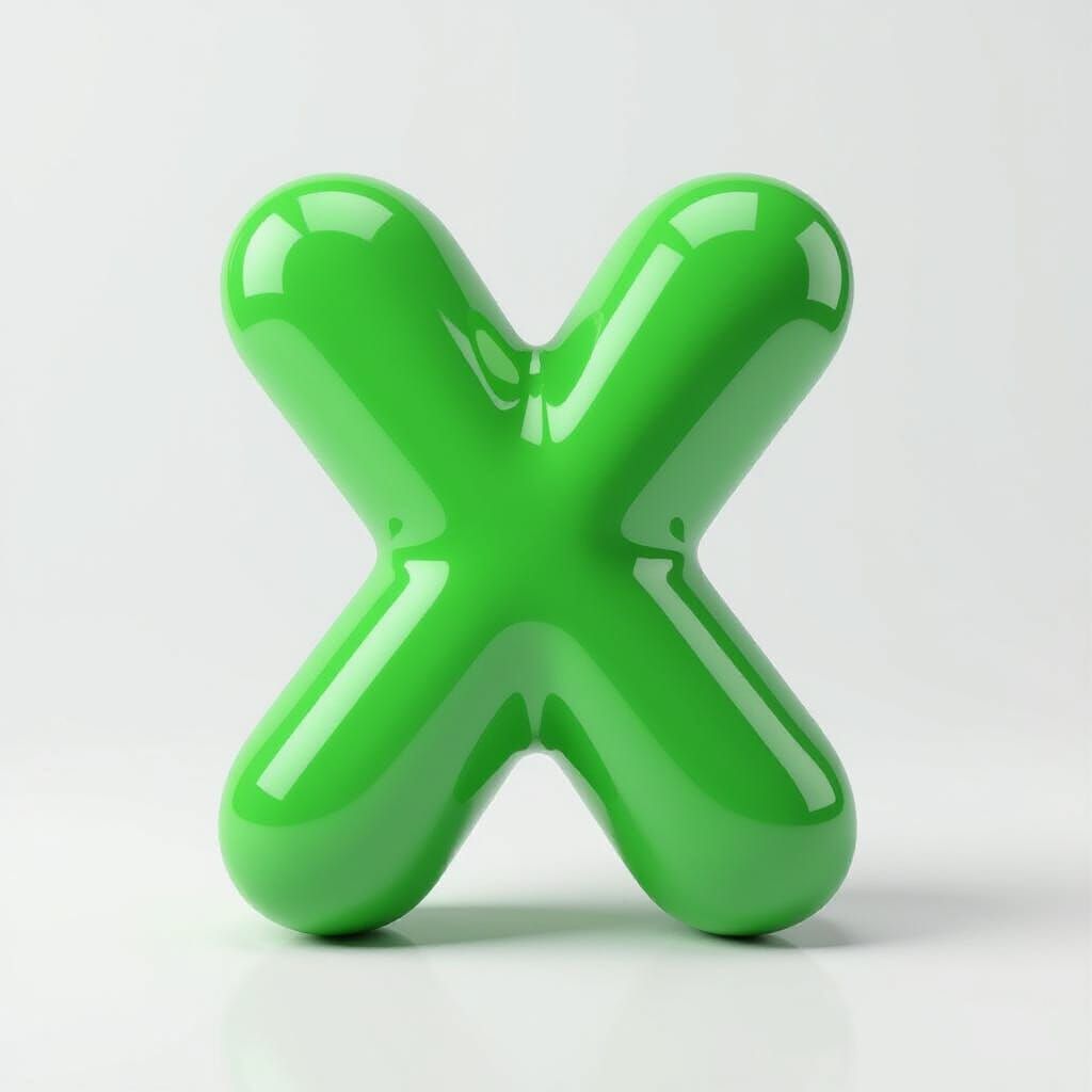 Inflated Glossy Green Letter X With Soft Shadows