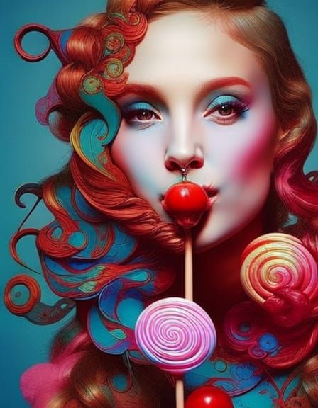 A woman with a lollipop