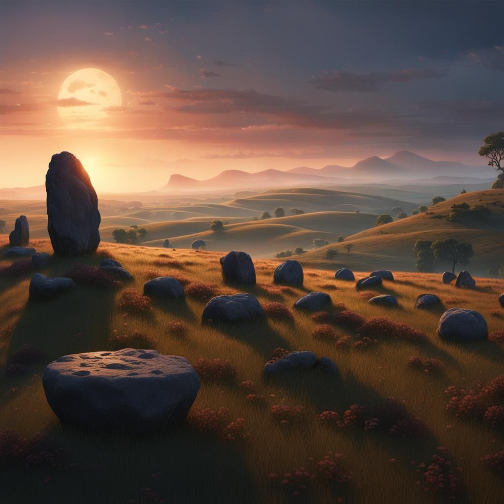 Ancient Druid Stone Circle at Dusk: Matte Painting