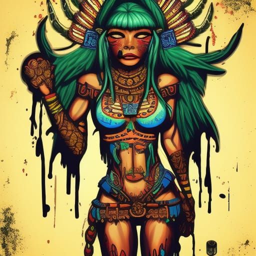 Mayan Elf Priestess Sacrifice: Vivid Vector Art