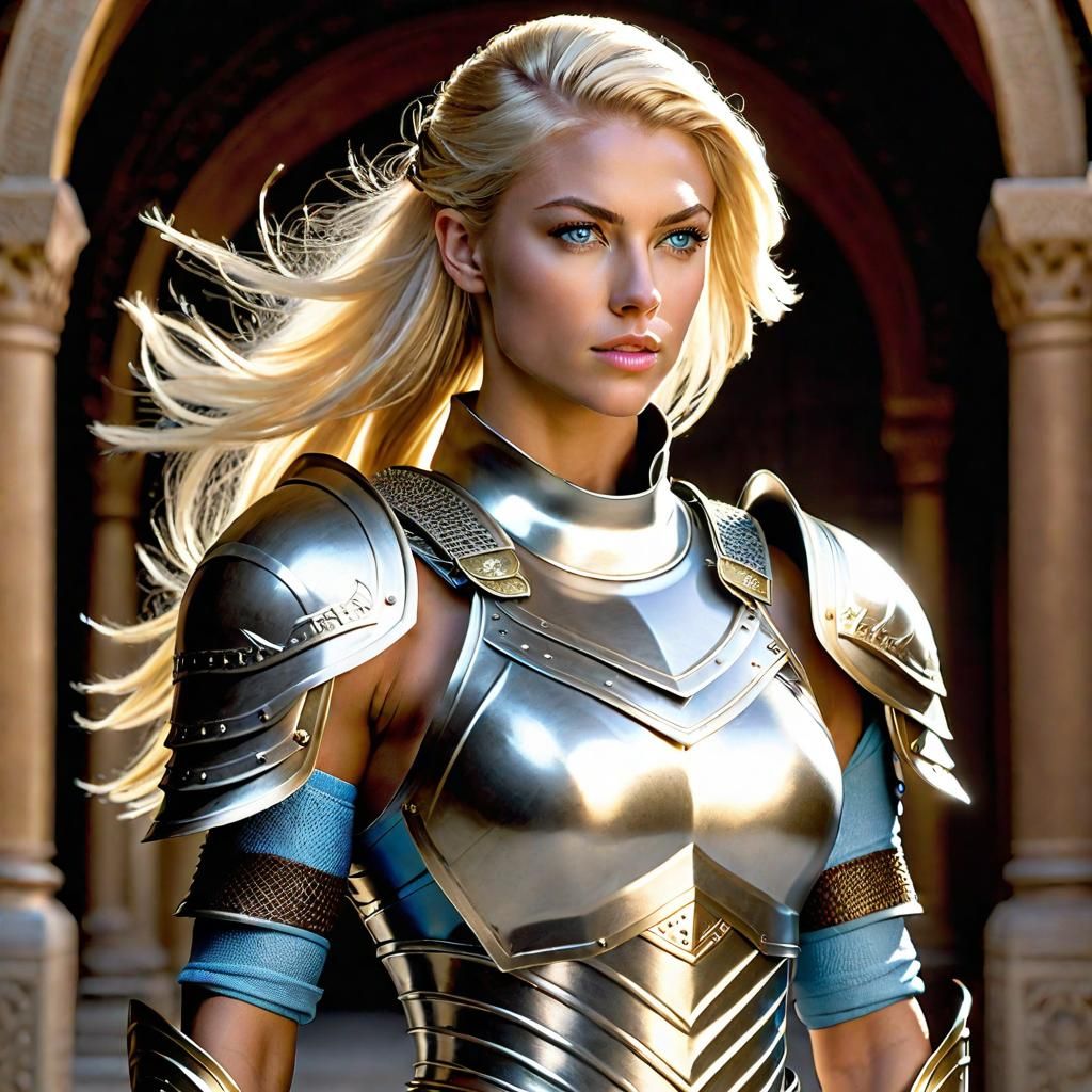 Armored Blonde Woman with Muscular Physique