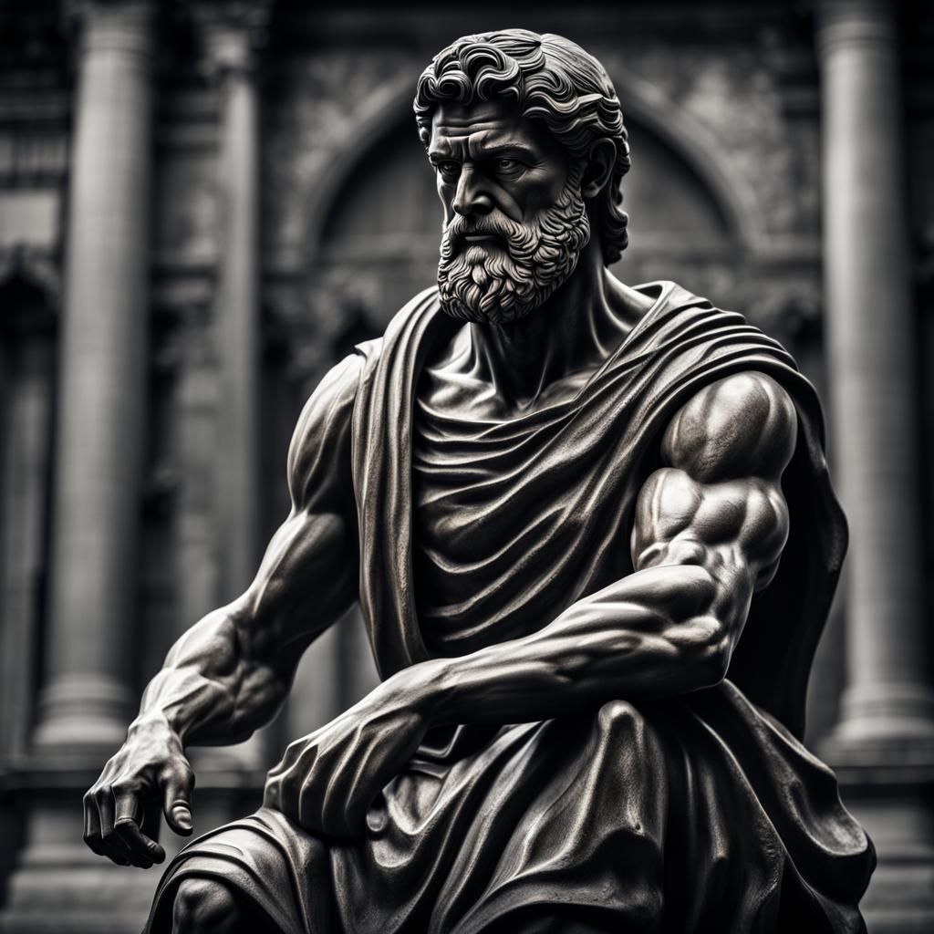 Hyperrealistic Stoic Statue with Muscles in HDR