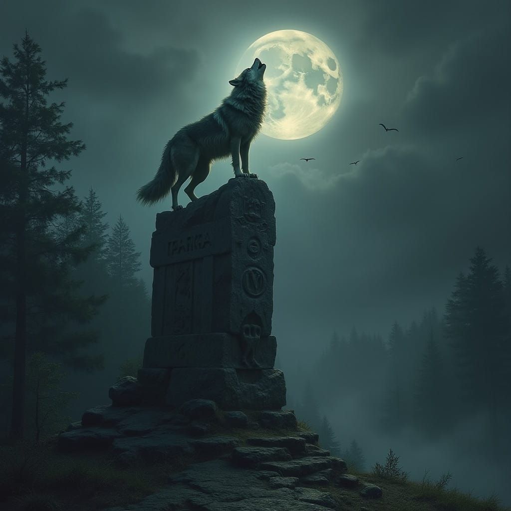 Wolf Moon Over Ancient Monument