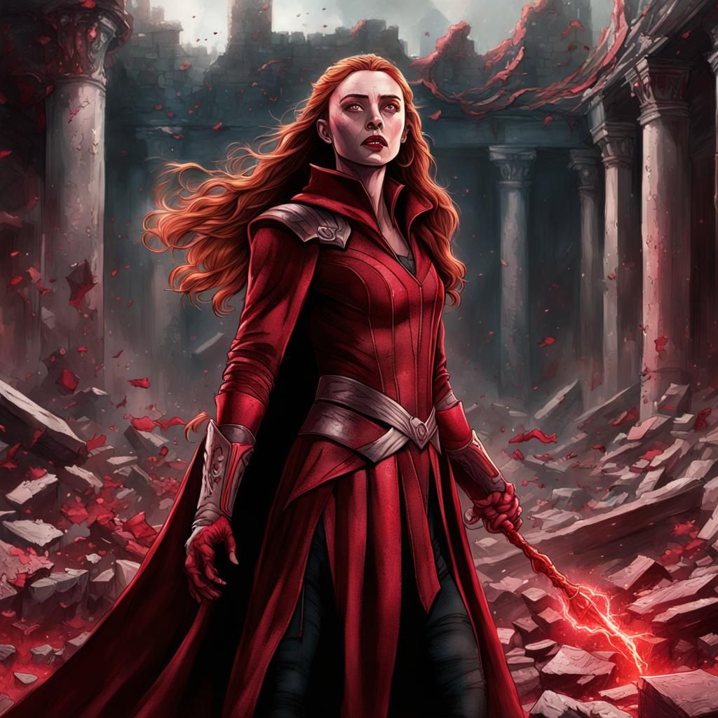 Sansa Stark as Scarlet Witch in Hyperrealistic Rage