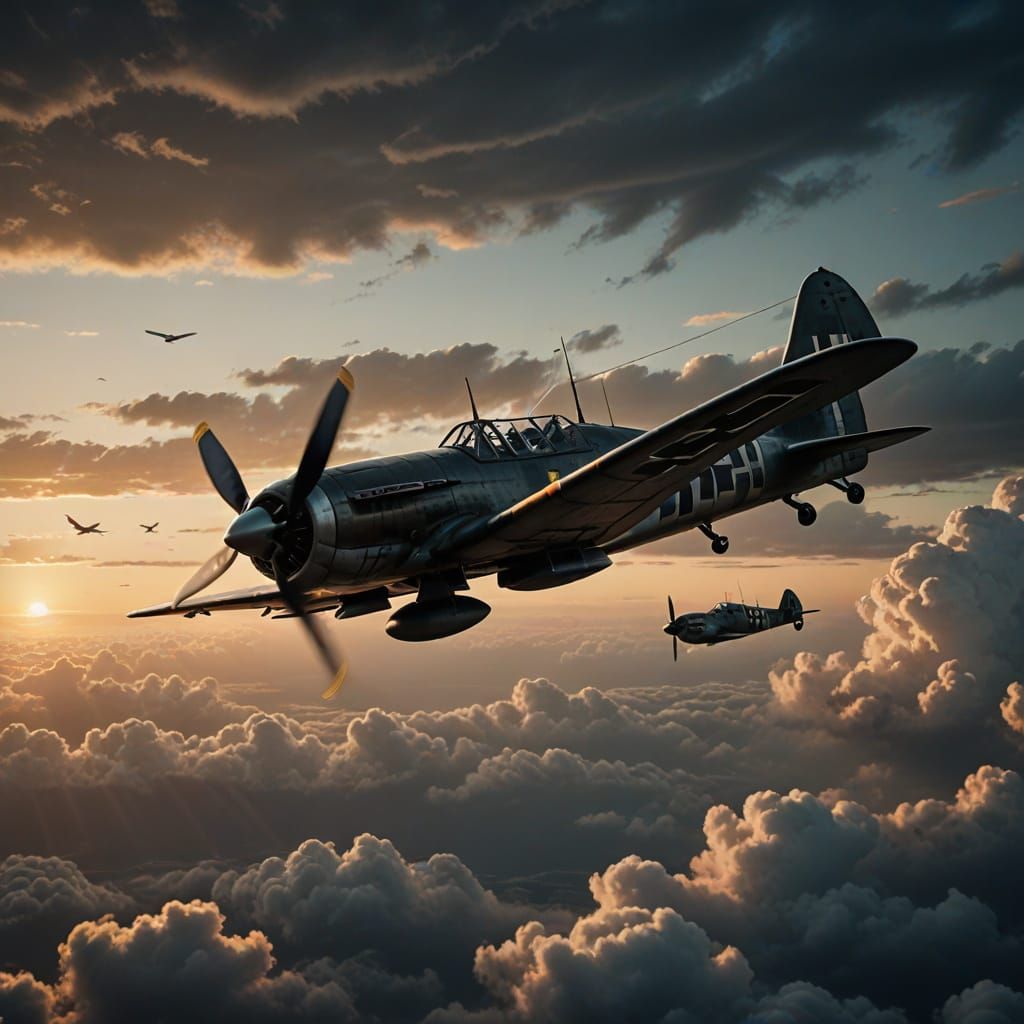 WWII Messerschmitt BF 109E Soars at Melancholic Twilight