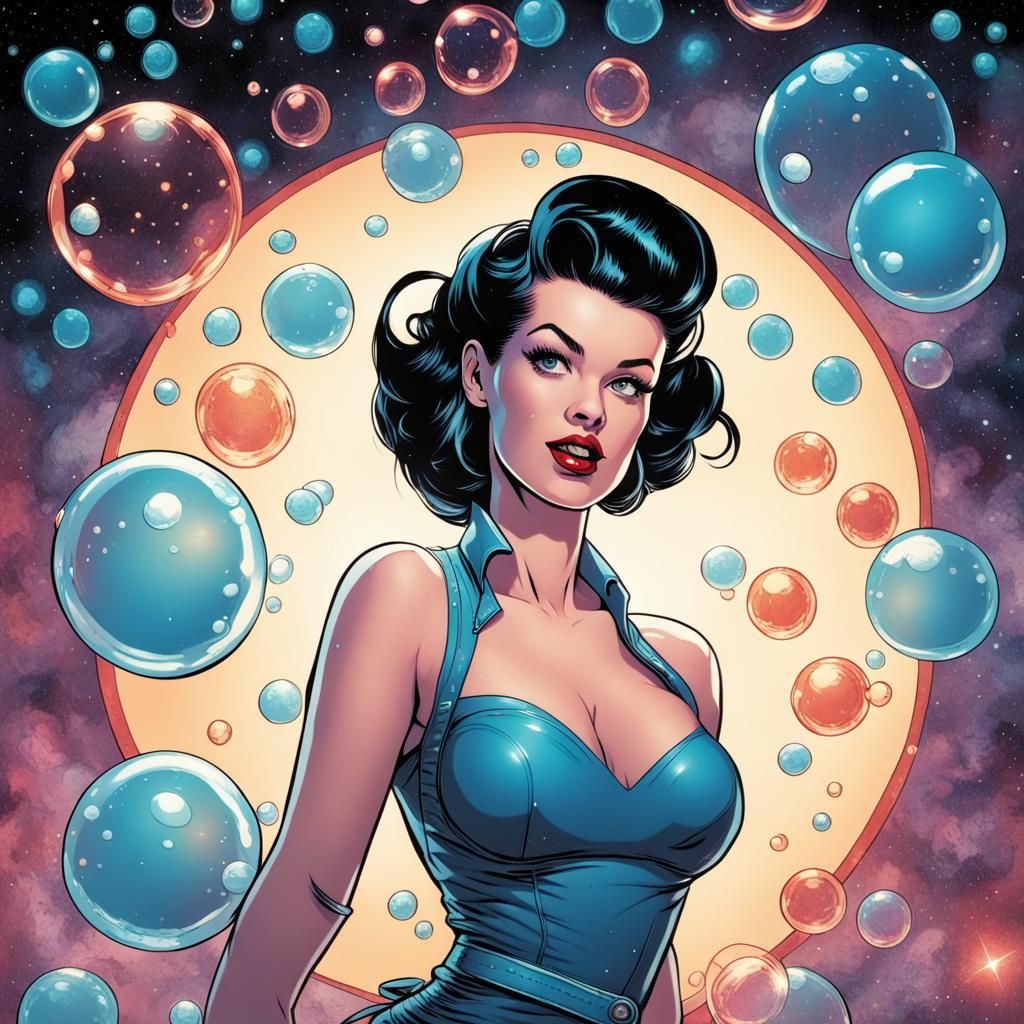 Rockabilly Pinup Girl Adrift in Space