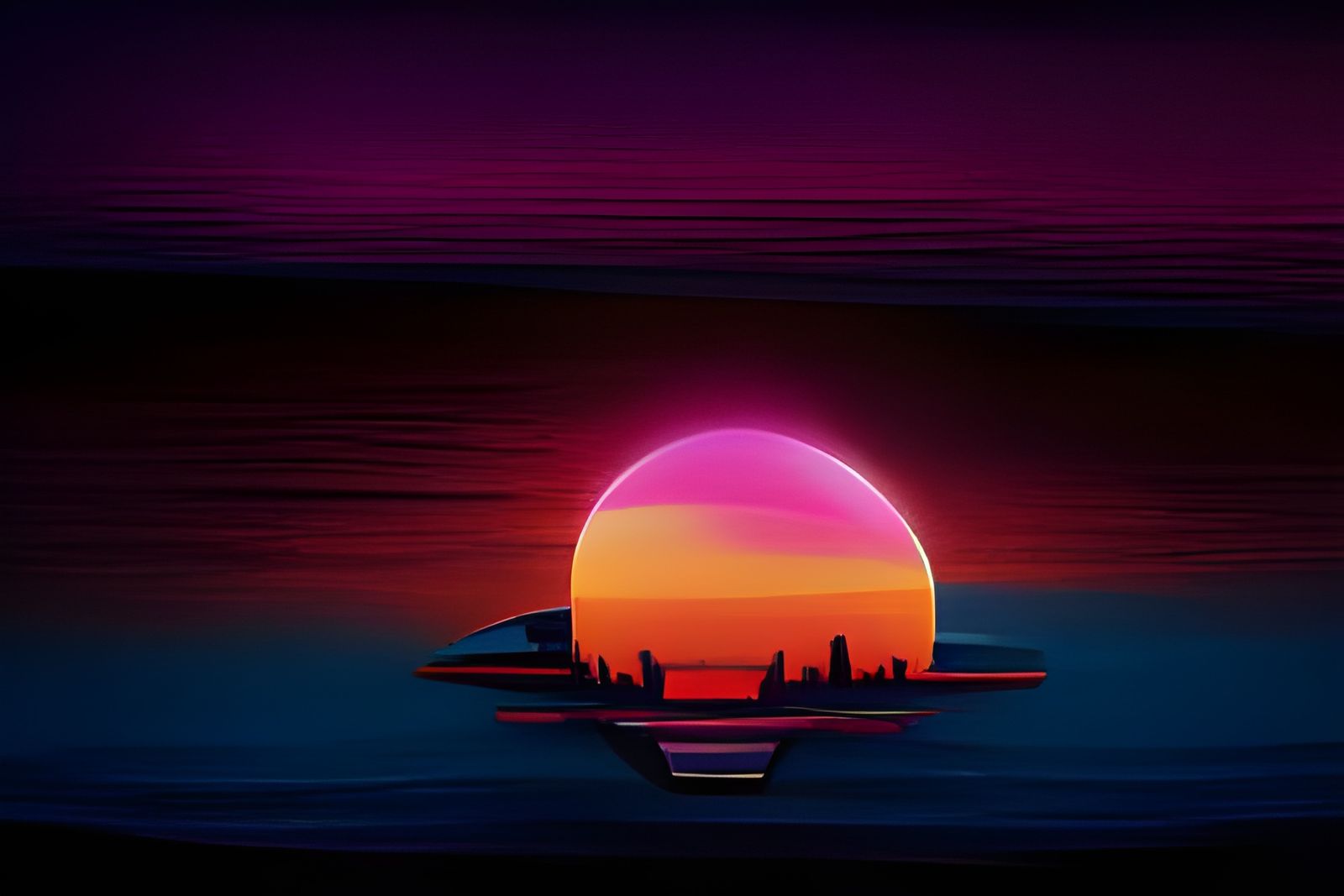 Vibrant Retrowave Sunset with Neon Colors