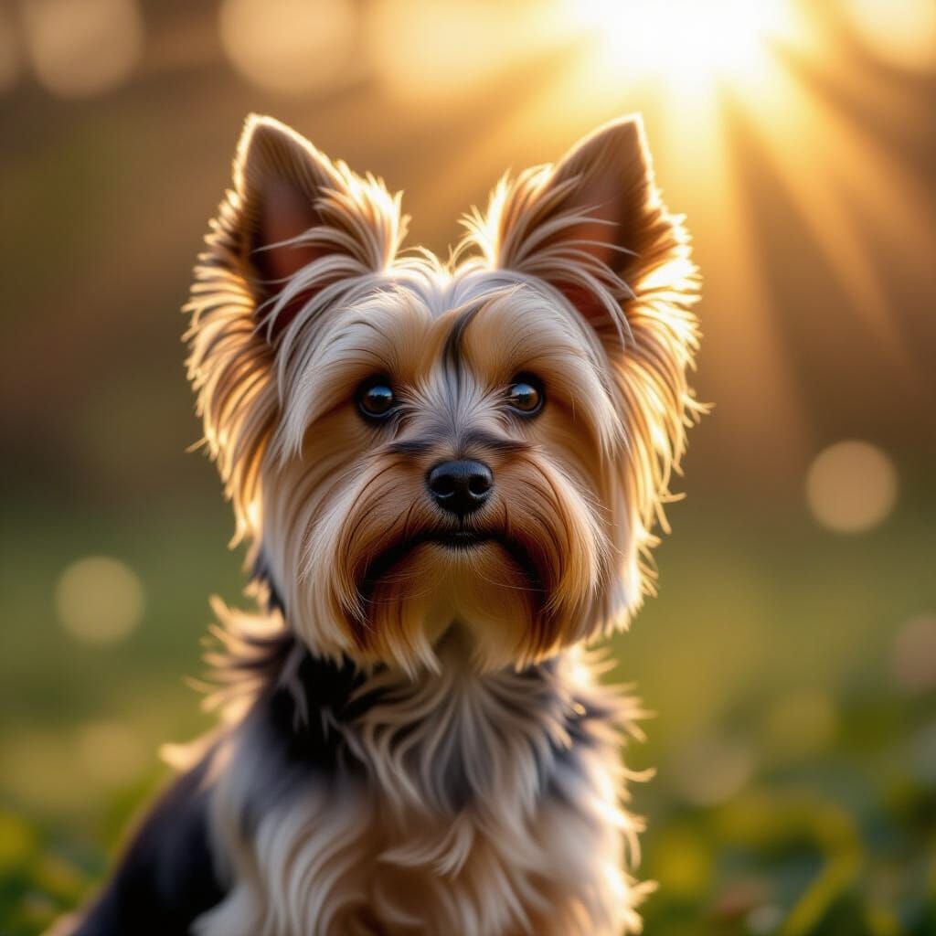 Regal Yorkshire Terrier with Long Ears in Luminous Sunshine