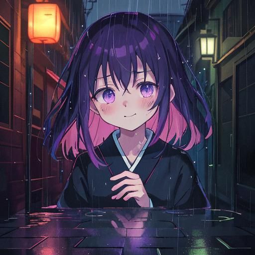 Neon-Lit Anime Portrait in Rainy Tokyo Alley