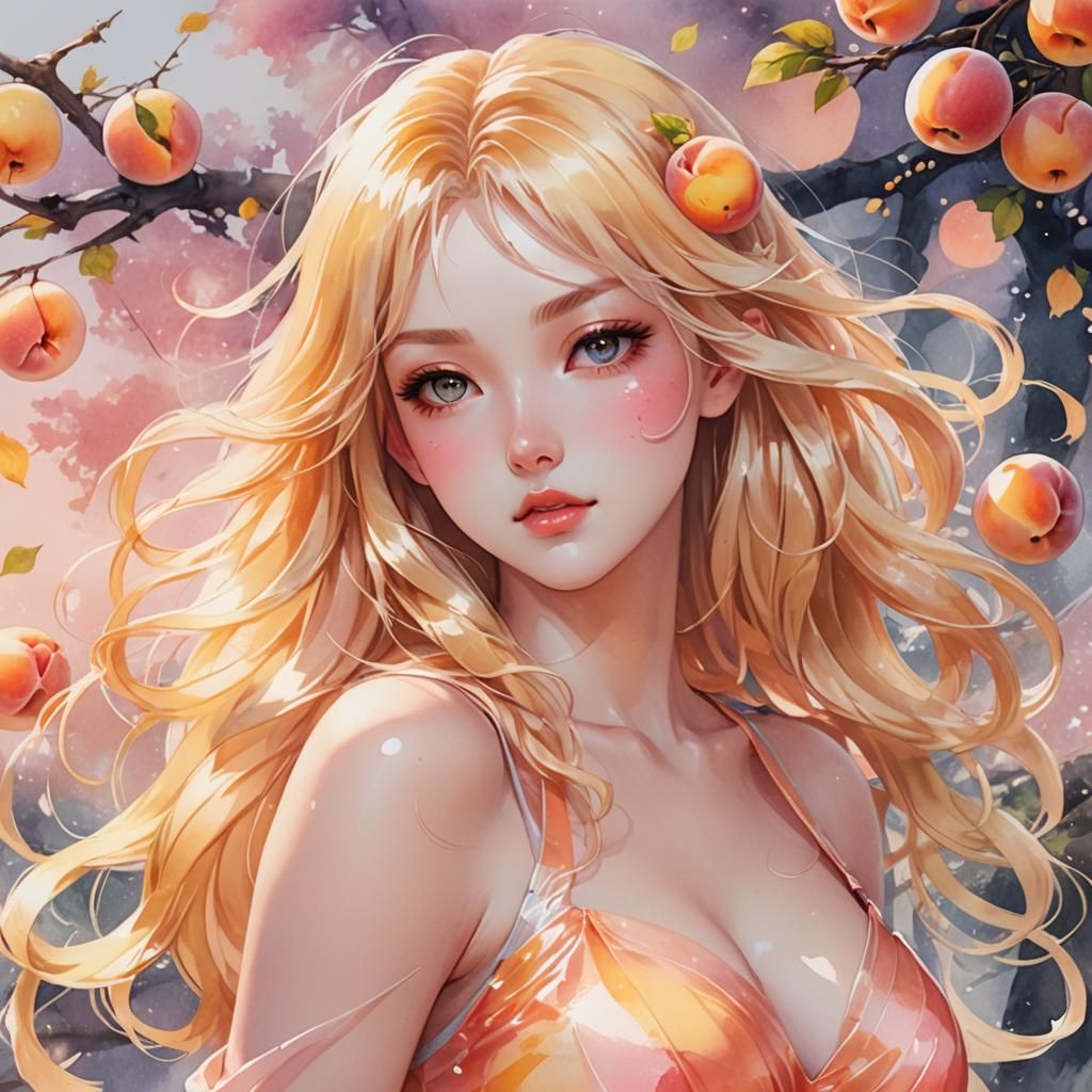 Curvy Anime Girl with Transparent Outfit in Watercolor Style