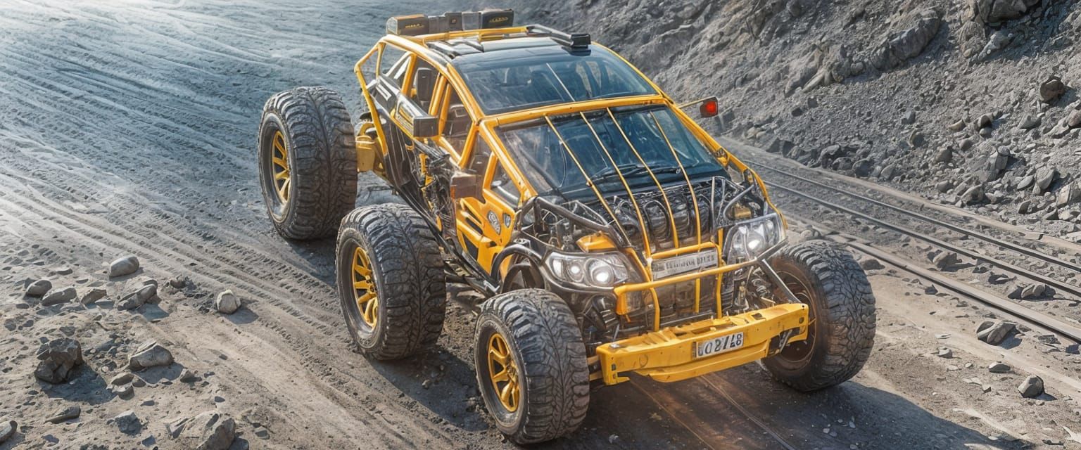 Armored SUV with Yellow Lights and Metal Design