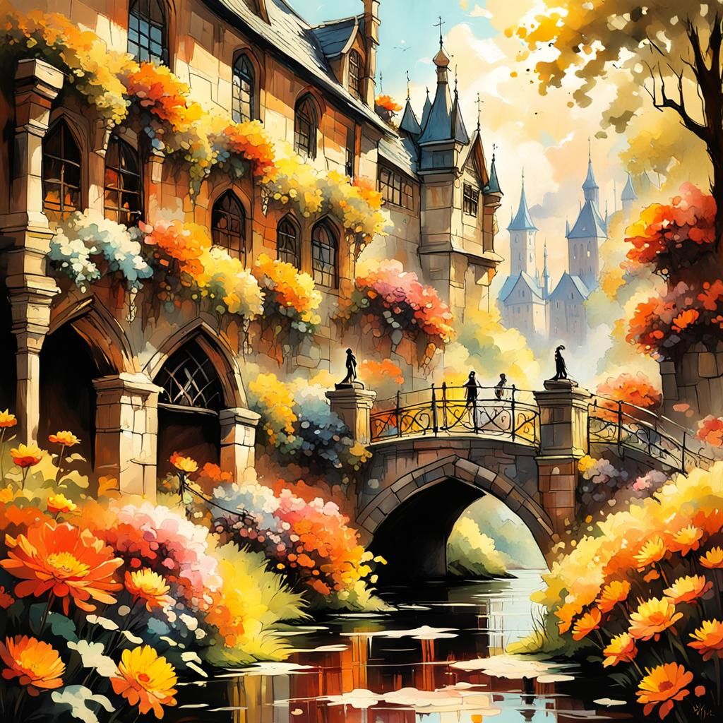 High Gothic Bavarian City with Chrysanthemum Garden