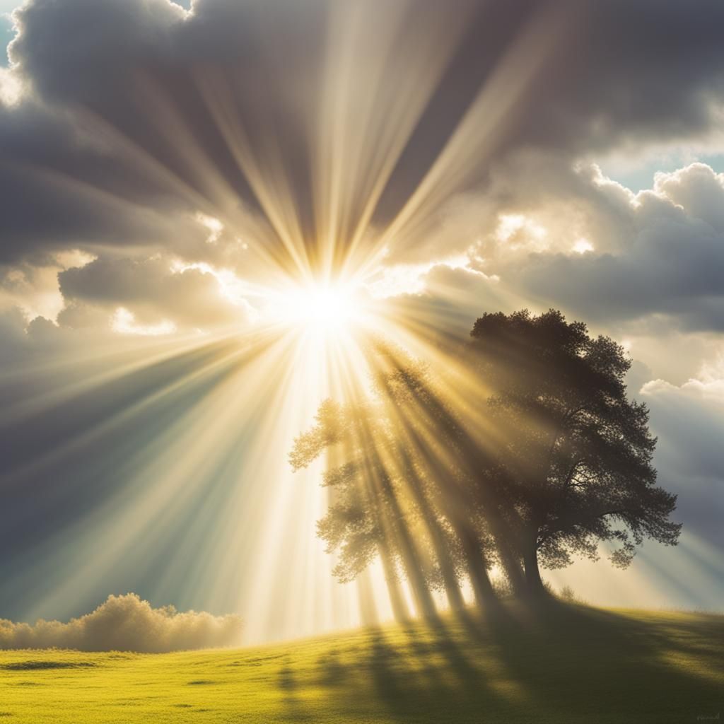 Heavenly Island in the Clouds with Divine Light