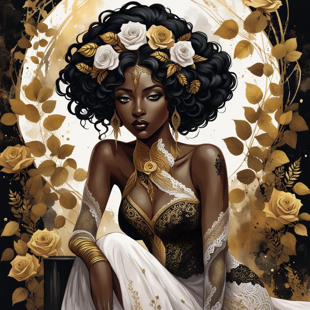 Woman with Roses: Digital Painting in Classic Style