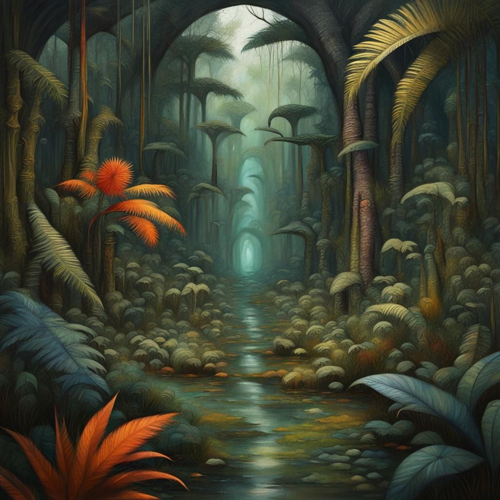 Abstract Jungle Art in a Catherine Hyde Style