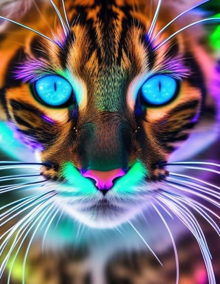 Bioluminescent Electric Cat with Glowing Eyes