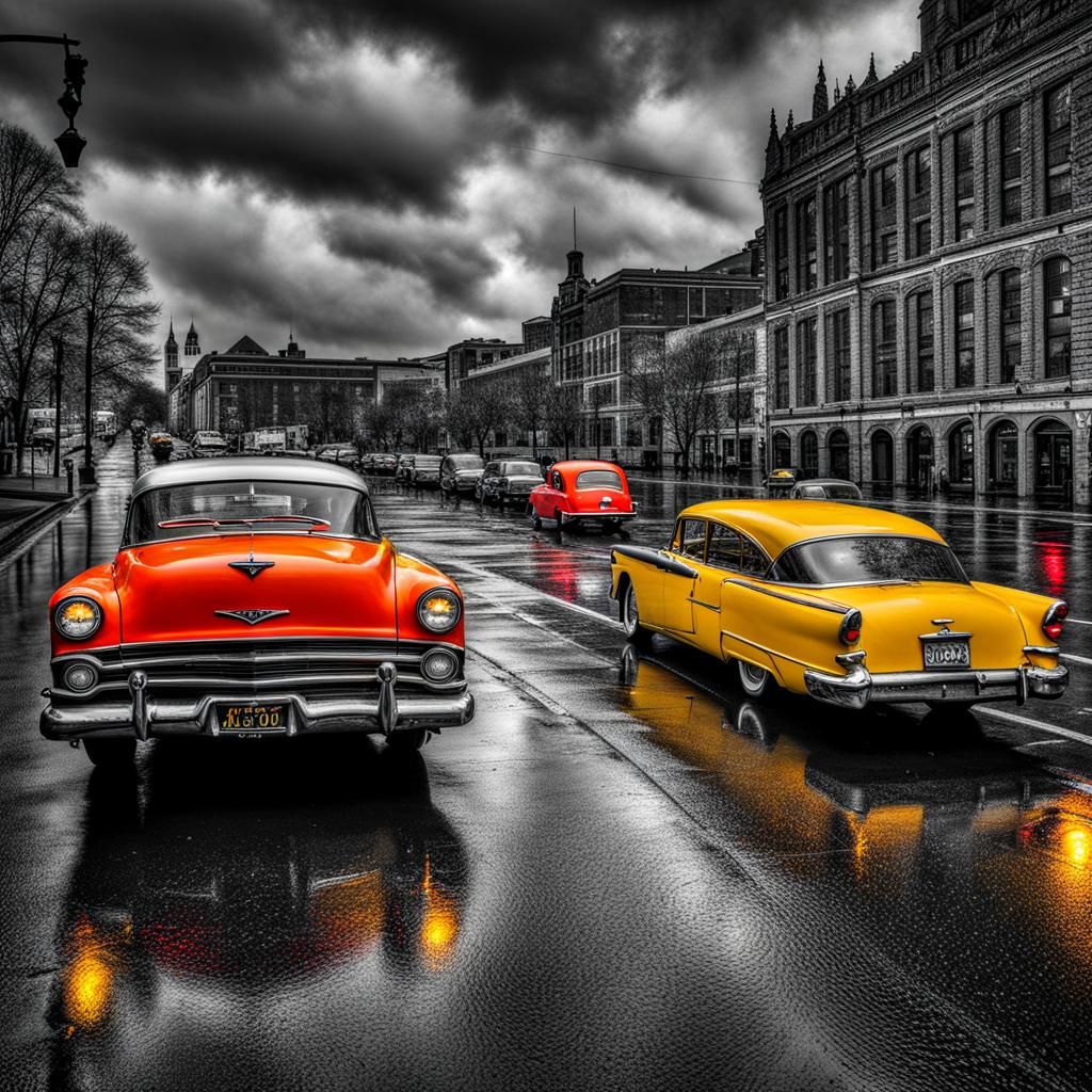 Selective Color Art of a Rainy Day