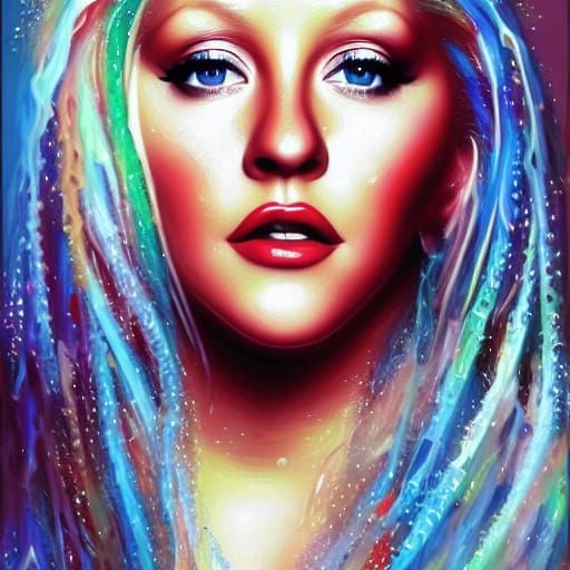 Christina Aguilera Portrait in Neo-Impressionist Sci-Fi Styl...
