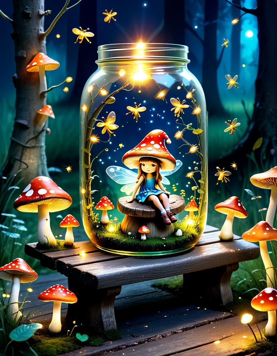 Fairy Village in a Jar with Dancing Fireflies