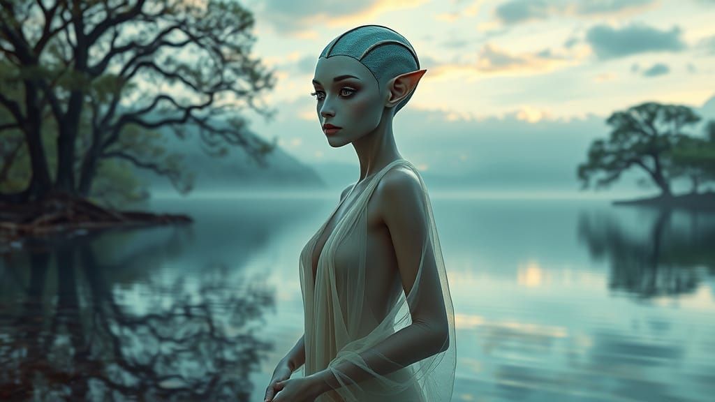 Ethereal Alien Woman in Meditative Pose