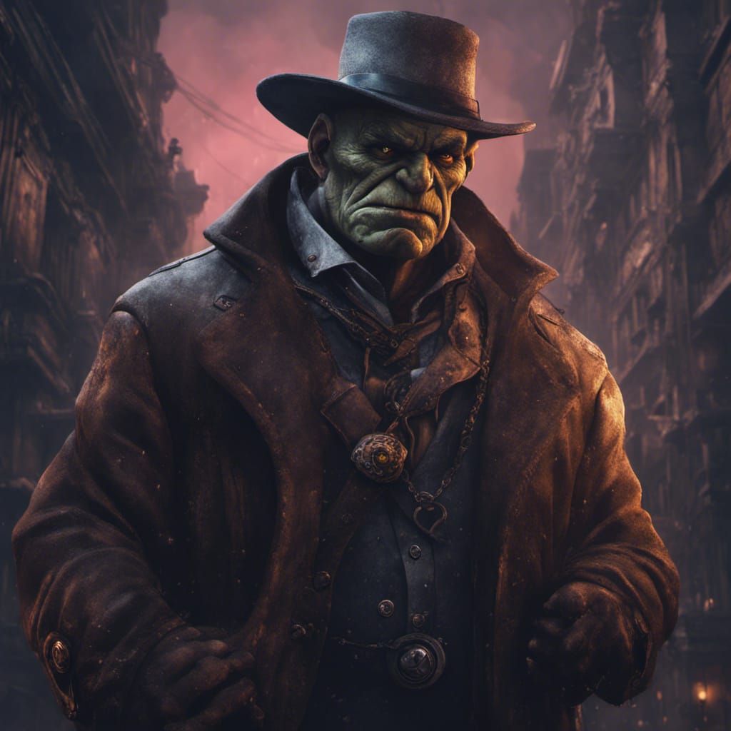 Magic Orc Noir Detective Portrait