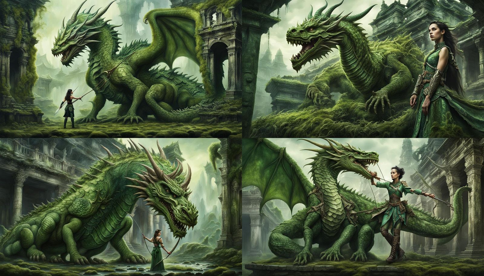 Dragon Woman Archer in Hyperrealistic Style