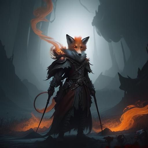 Ghostly Fox Spirit in Library, Digital Fantasy Art