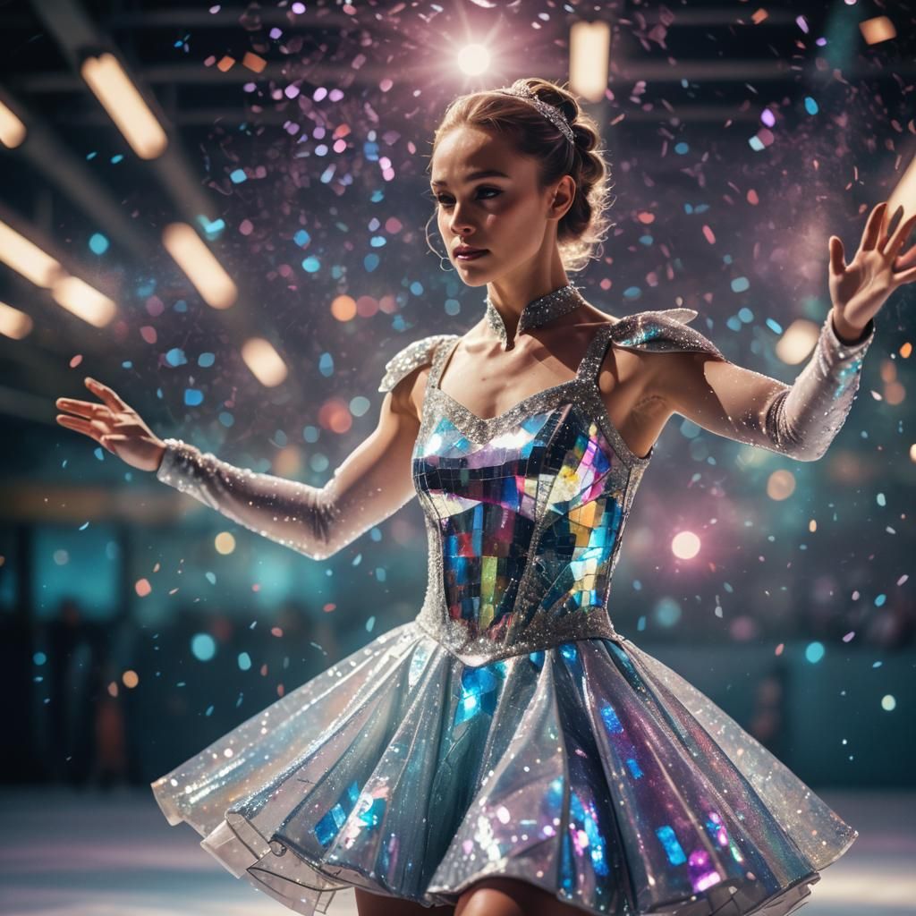 Stunning Figure Skater in Holographic Dress