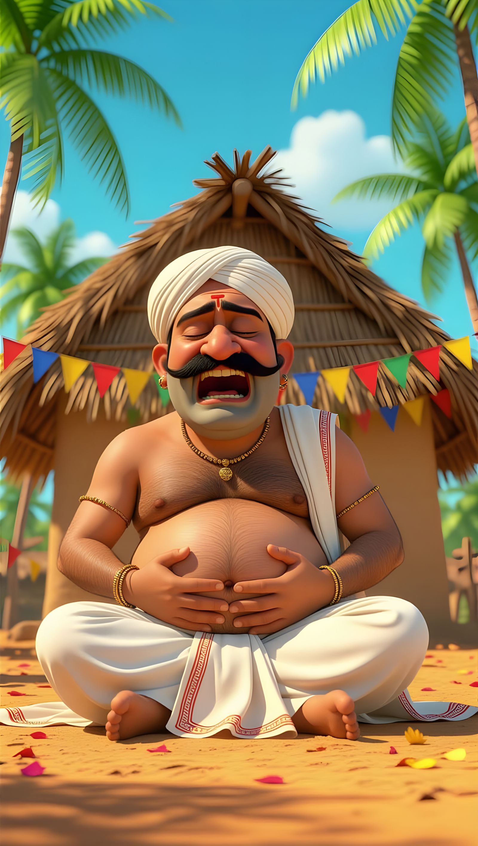Indian Raja in Agony with Oversized Belly