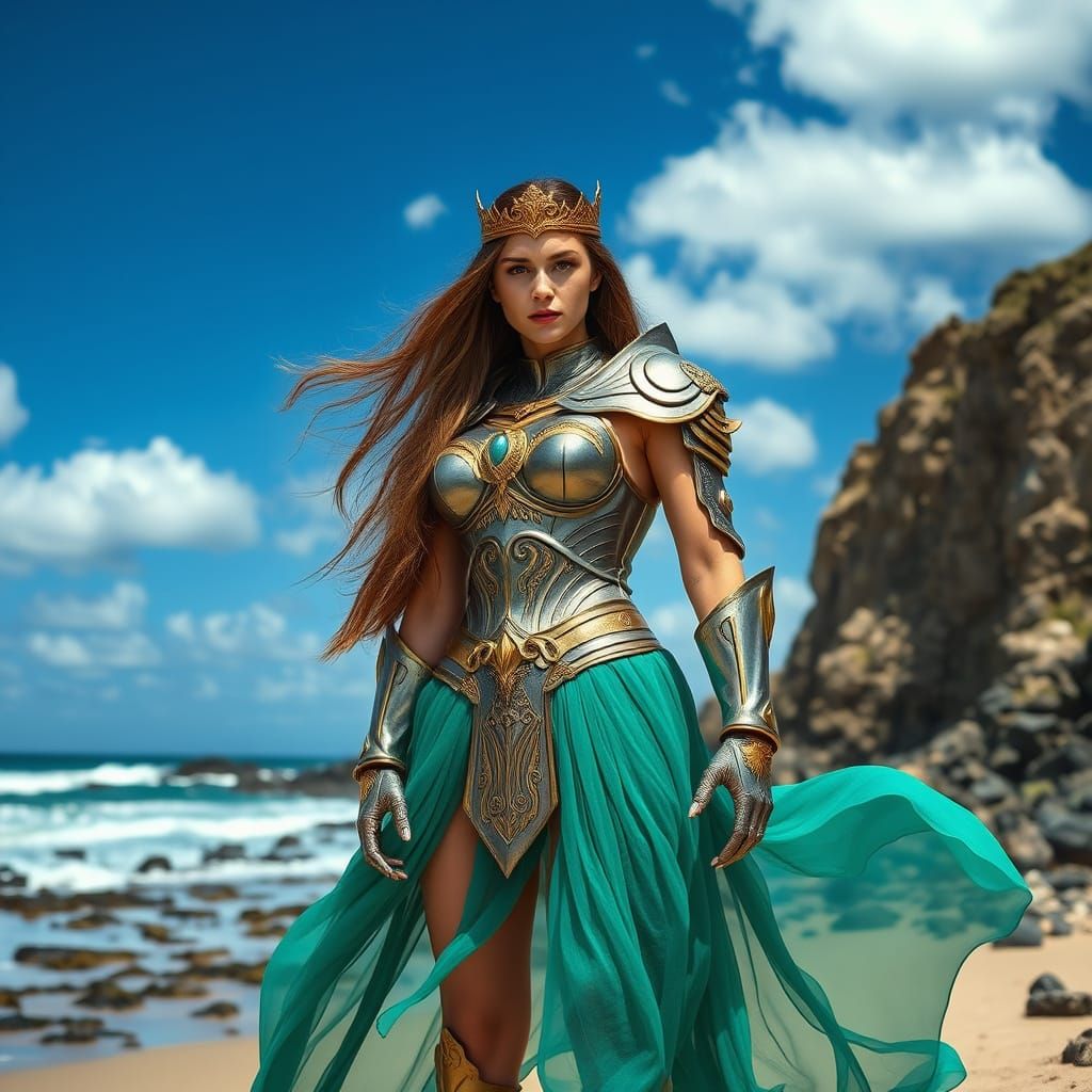 Cyberpunk Warrior Goddess on a Beach