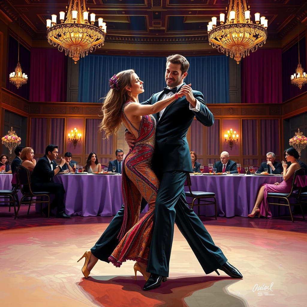 Latin Dance Couple in Glittering Costumes