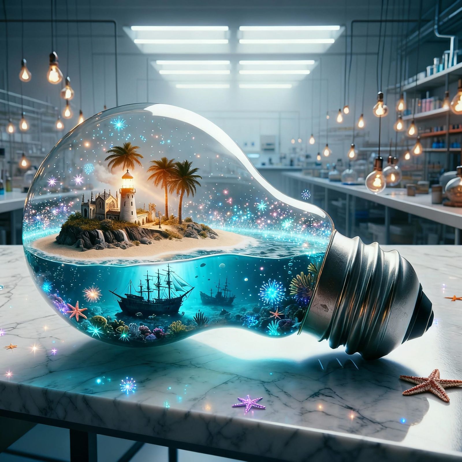 Fantasy Double Exposure in Lightbulb