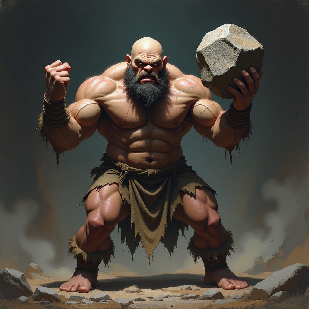 Ape-like Giant Ready to Throw Rock