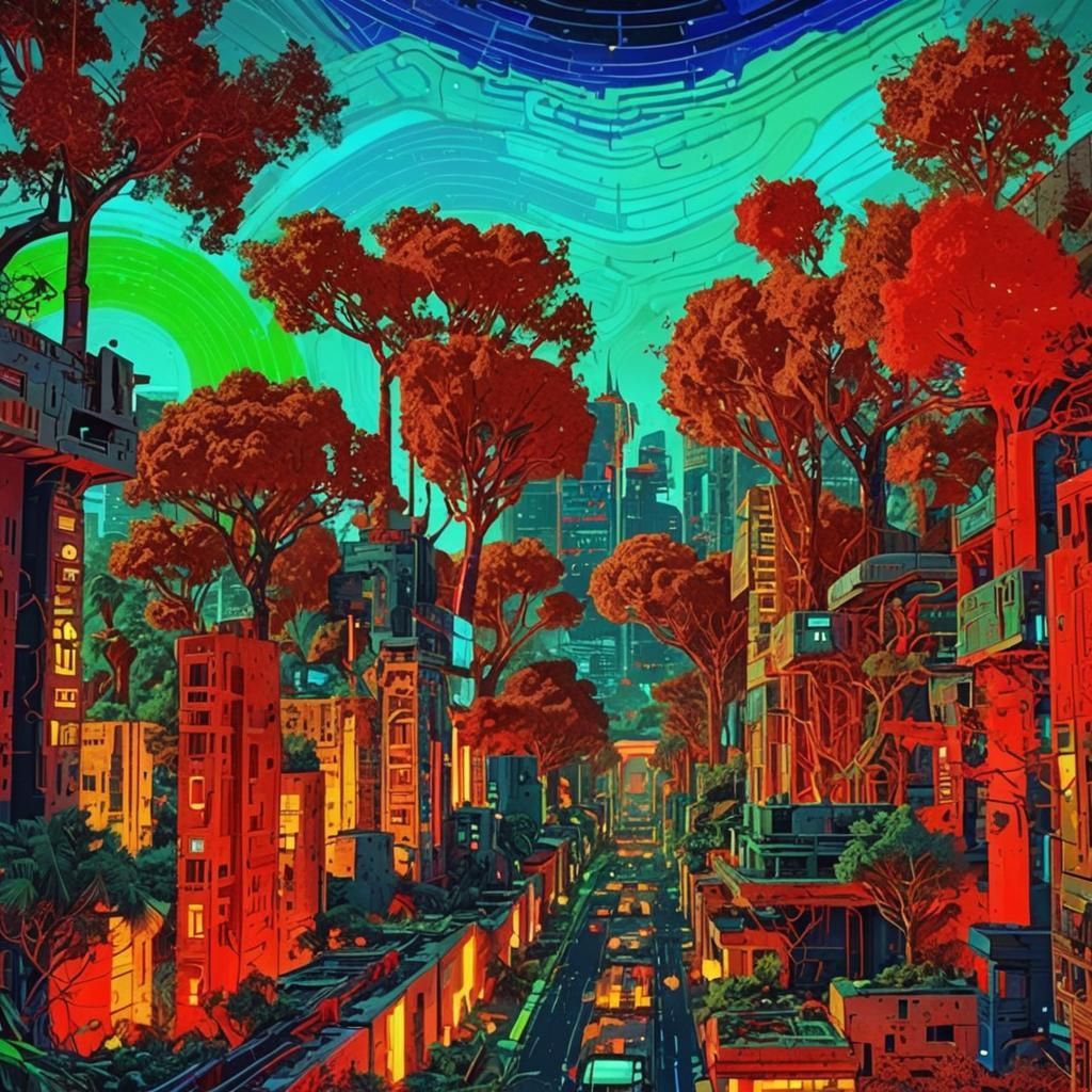 Epic Metropolis Reborn in Vibrant Surrealism