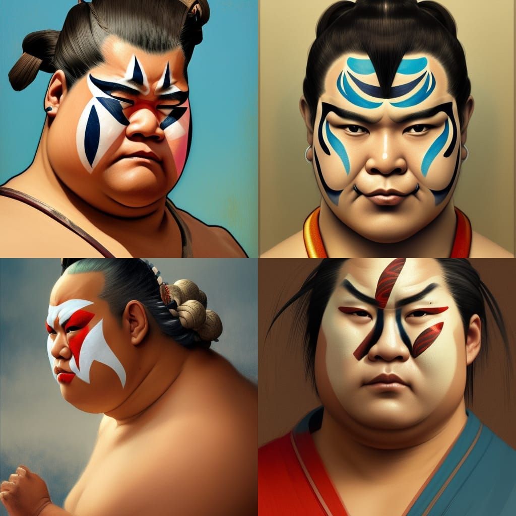 Hawaiian Sumo Wrestler with Kabuki Face Paint