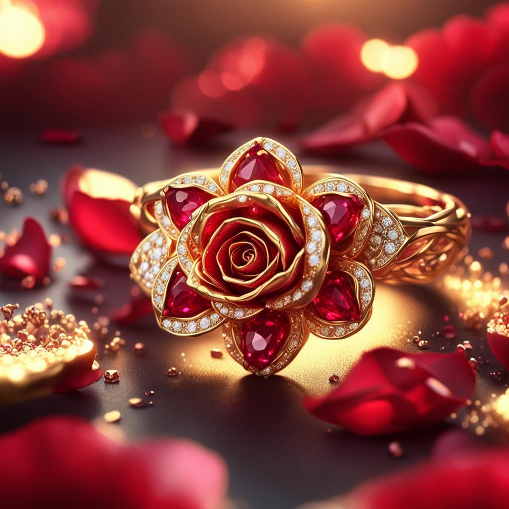 Rose Gold Ring with Rubies, 3D Game Graphics