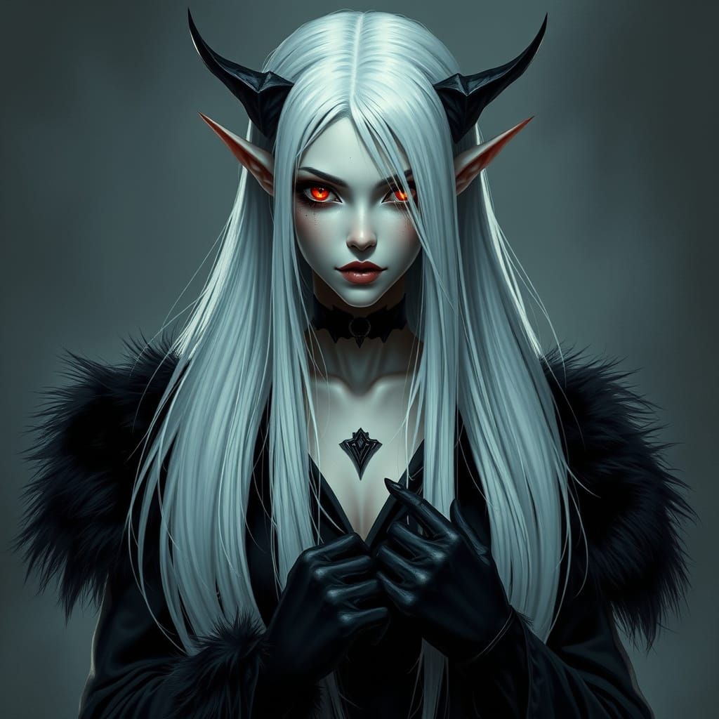 Enigmatic Vampire Elf Woman in Dark Elegance