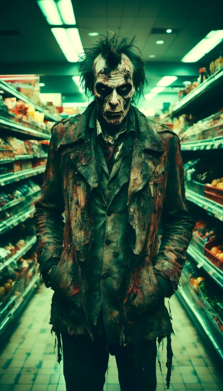 Macabre Figure in a Desolate Supermarket